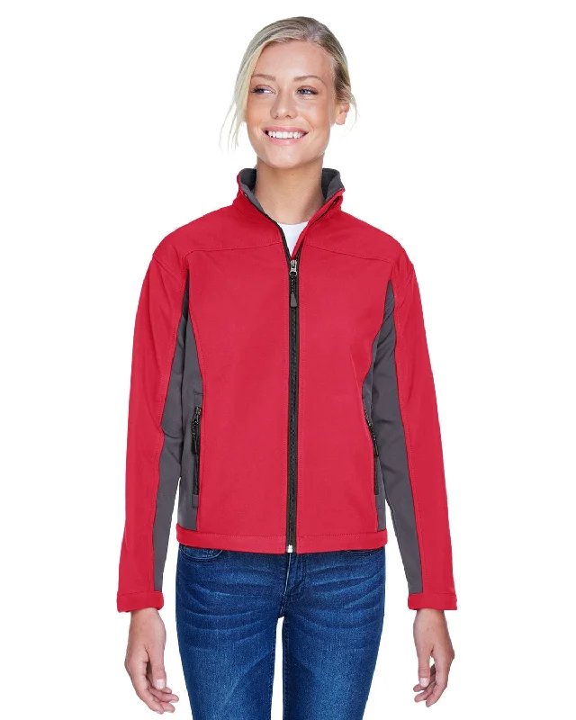 Devon & Jones Ladies Soft Shell Colorblock Jacket | Red/ Dk Charcoal