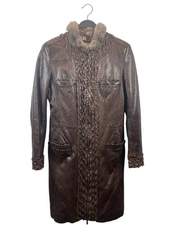 BENEDELLA NOVI/Leather Jkt/42/BRW/LONG JACKET/ FUR LINING
