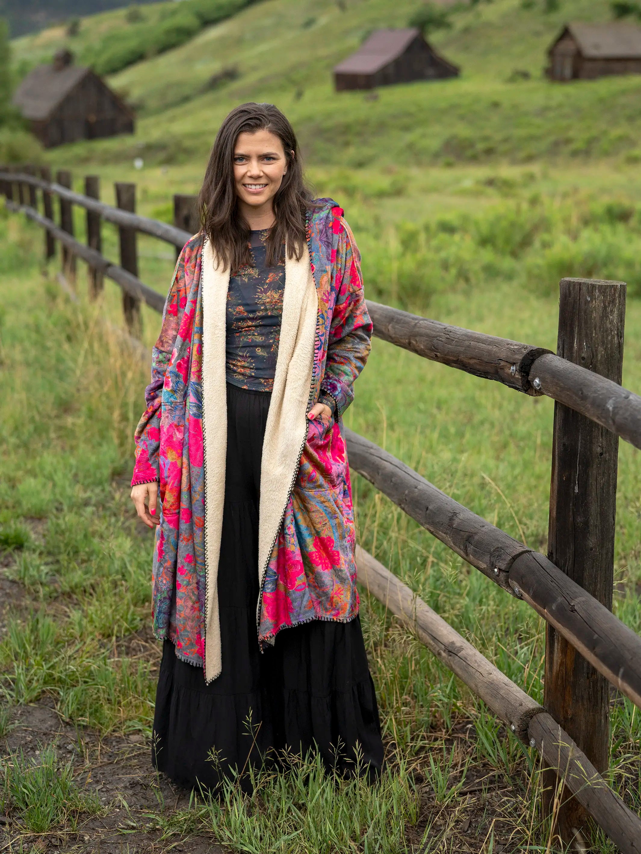 Long Cozy Blanket Kimono - Medallion Arch
