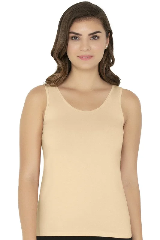 Broad Strapped Body Hugging Tank Top - Nude