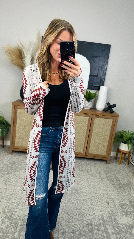 Geometric Open Front Long Sleeve Cover Up