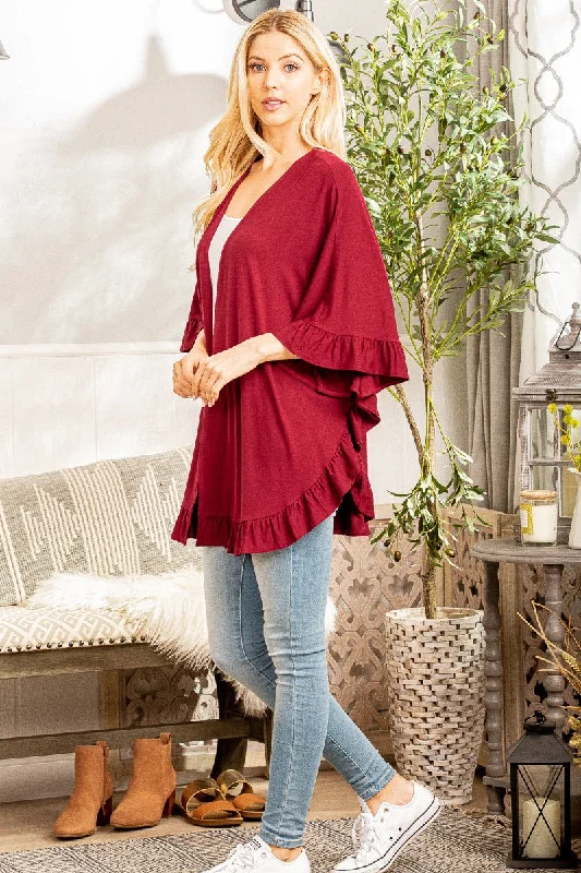 Ruffle 3/4 Sleeve Cardigan