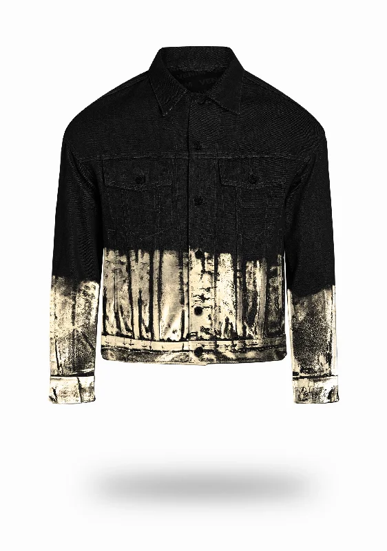 Shorter Classic Black Denim Jacket with Champagne Gold Foil
