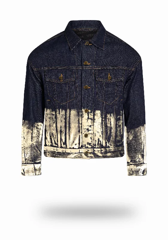 Shorter Indigo Denim Jacket with Champagne Gold Foil