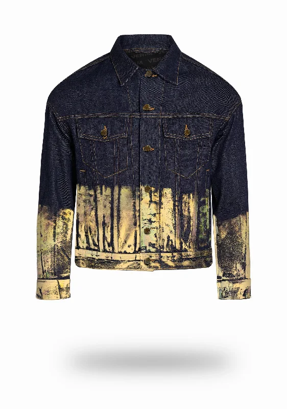 Shorter Indigo Denim Jacket with Gold Holographic Foil