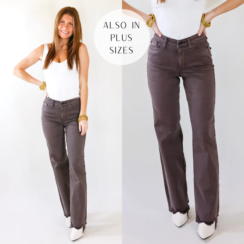 Last Chance Size 0, 1, 13, 15, & 20W-24W | Judy Blue | New Attention 90's Destroy Hem Straight Leg Jeans in Dark Brown Last Chance Size 0, 1, 13, 15, & 20W-24W | Judy Blue | New Attention 90's Destroy Hem Straight Leg Jeans in Dark Brown