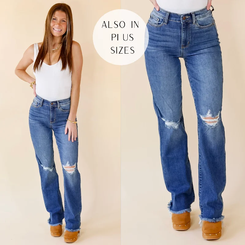 Last Chance Size 0, 1, 3, 15, & 14W-24W | Judy Blue | After Party Hours Destroy Knee Bootcut Jeans in Medium Wash Last Chance Size 0, 1, 3, 15, & 14W-24W | Judy Blue | After Party Hours Destroy Knee Bootcut Jeans in Medium Wash