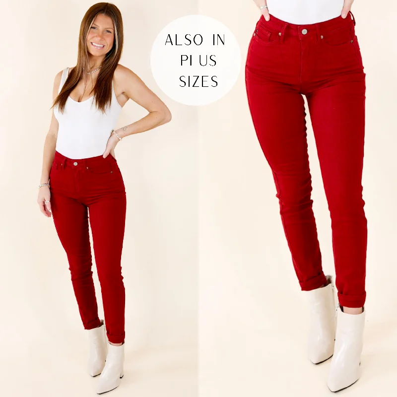 Judy Blue | Around The Block Tummy Control Garment Dyed Skinny Jeans in Maroon (Lots of Sizes) Judy Blue | Around The Block Tummy Control Garment Dyed Skinny Jeans in Maroon (Lots of Sizes)