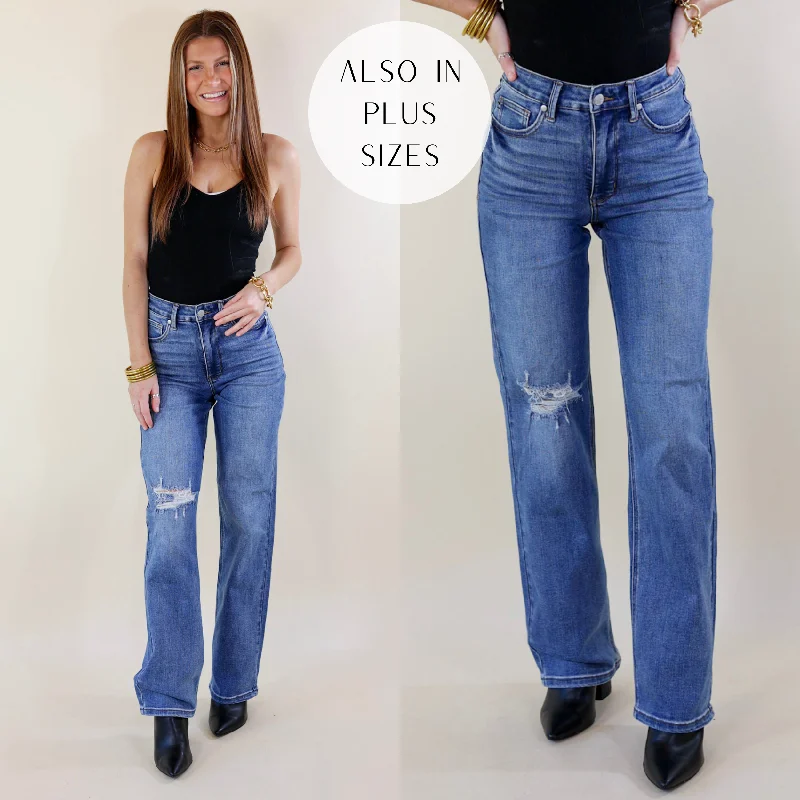 Last Chance Size 0, 1, 15, 14W, 20W, 22W & 24W | Judy Blue | Festival Feels Tummy Control 90's Straight Leg Jeans in Medium Wash Last Chance Size 0, 1, 15, 14W, 20W, 22W & 24W | Judy Blue | Festival Feels Tummy Control 90's Straight Leg Jeans in Medium Wash