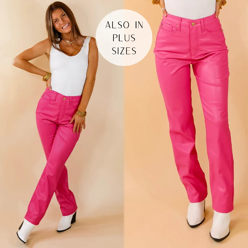 Judy Blue | Let's Go Party Faux Leather Tummy Control Straight Leg Pants in Hot Pink (Lots of Sizes) Judy Blue | Let's Go Party Faux Leather Tummy Control Straight Leg Pants in Hot Pink (Lots of Sizes)