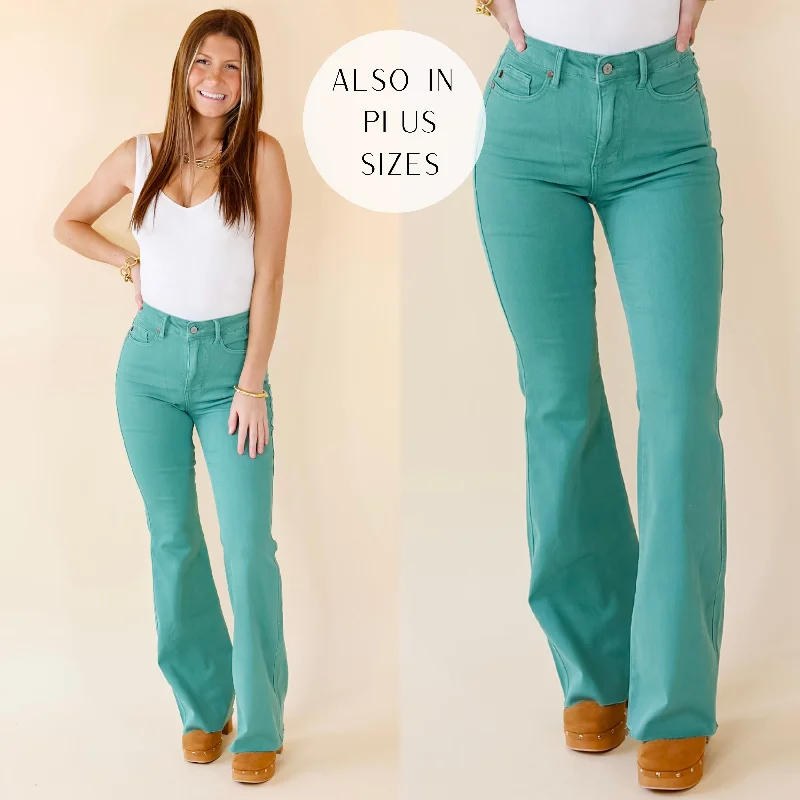 Last Chance Size 11, 15, 14W, 16W, 20W & 22W | Judy Blue | Manifest It Tummy Control Flare Jeans in Topaz Green Last Chance Size 11, 15, 14W, 16W, 20W & 22W | Judy Blue | Manifest It Tummy Control Flare Jeans in Topaz Green