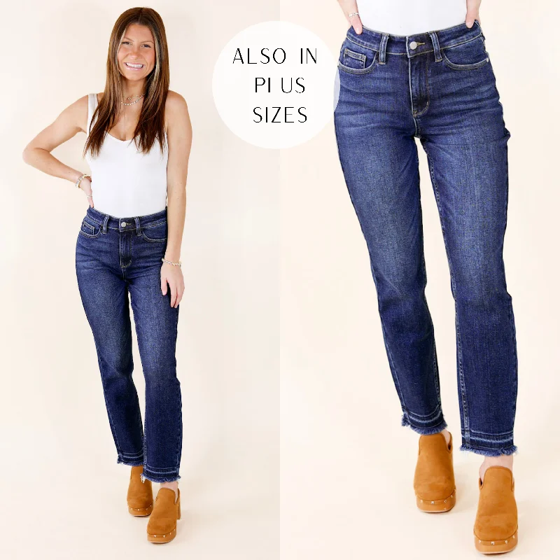 Last Chance Size 0, 1 & 3 | Judy Blue | Spontaneous Success Released Hem Slim Fit Jeans in Dark Wash Last Chance Size 0, 1 & 3 | Judy Blue | Spontaneous Success Released Hem Slim Fit Jeans in Dark Wash