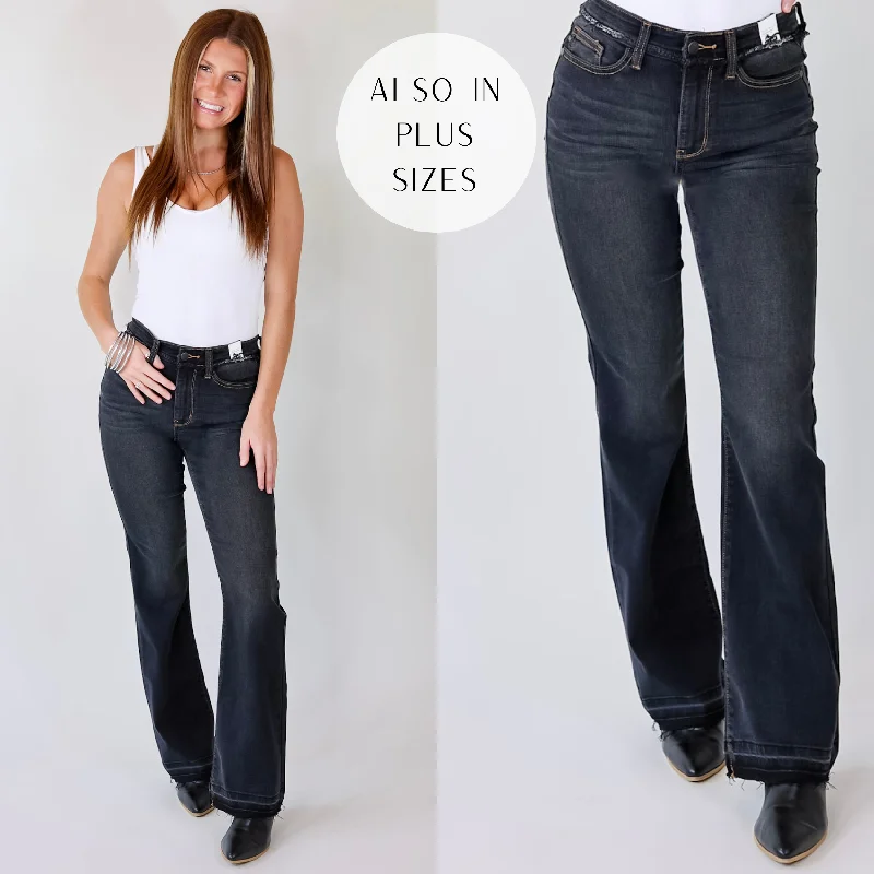 Last Chance Size 0, 1 & 22W | Judy Blue | Greatest Opportunity Release Hem Jeans with Frayed Waist in Black Wash Last Chance Size 0, 1 & 22W | Judy Blue | Greatest Opportunity Release Hem Jeans with Frayed Waist in Black Wash