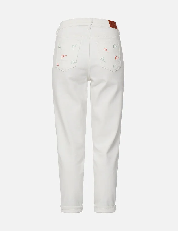 Seagull Embroidered Pockets Taper Fit Jeans