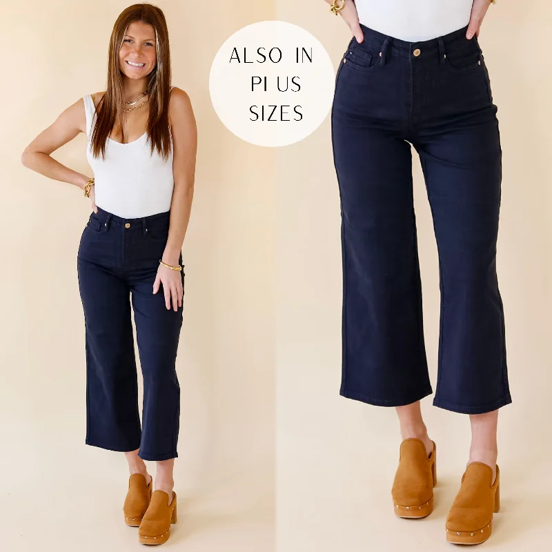 Last Chance 1, 3, 15, 22W & 24W | Judy Blue | Sign Me Up Tummy Control Cropped Jeans in Navy Blue Last Chance 1, 3, 15, 22W & 24W | Judy Blue | Sign Me Up Tummy Control Cropped Jeans in Navy Blue