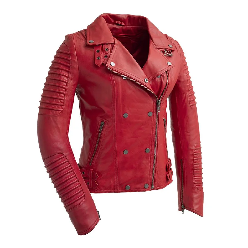 Queens - Women's Fashion Lambskin Leather Jacket (Fire Red)