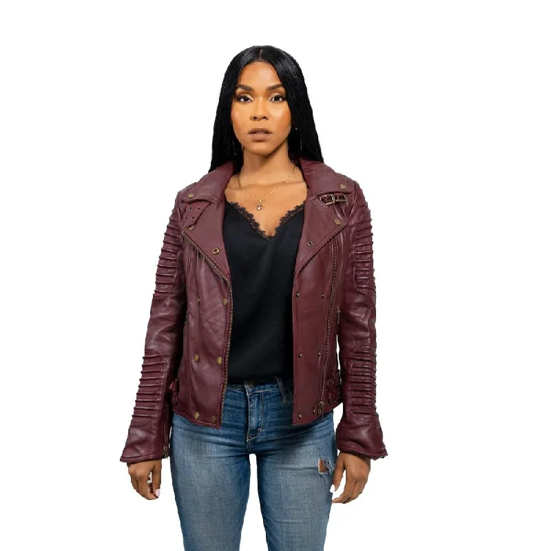 Queens - Women's Fashion Lambskin Leather Jacket (Oxblood)