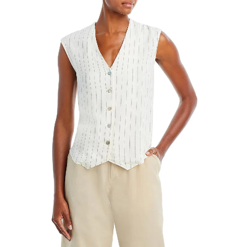 DONNI. Womens Pinstripe Vest Button-Down Top
