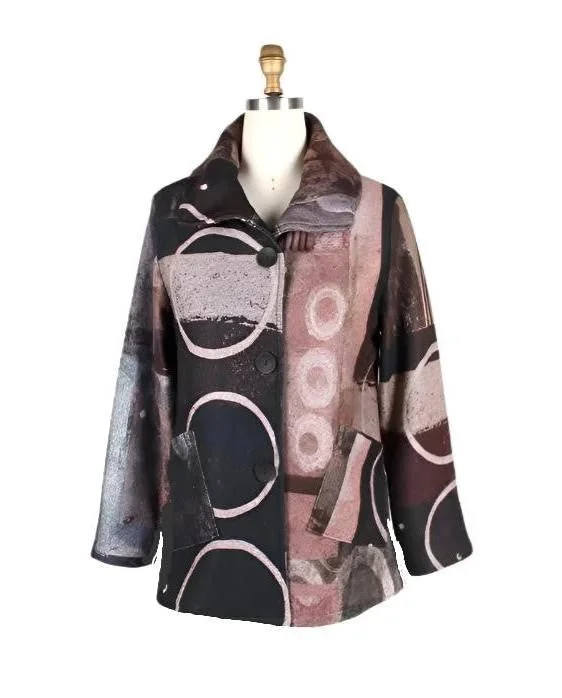 Damee Circle-Print Flannel Coat/Jacket in Brown- 4848 - Sizes M & XL Only!