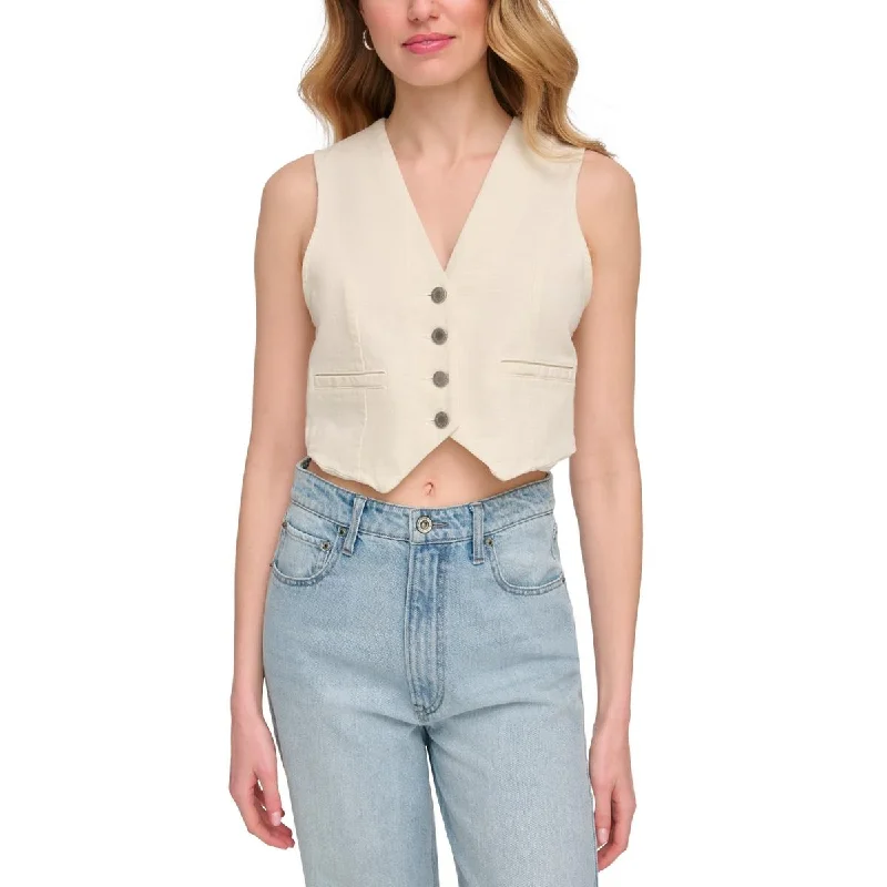 DKNY Jeans Womens Textured Denim Denim Vest