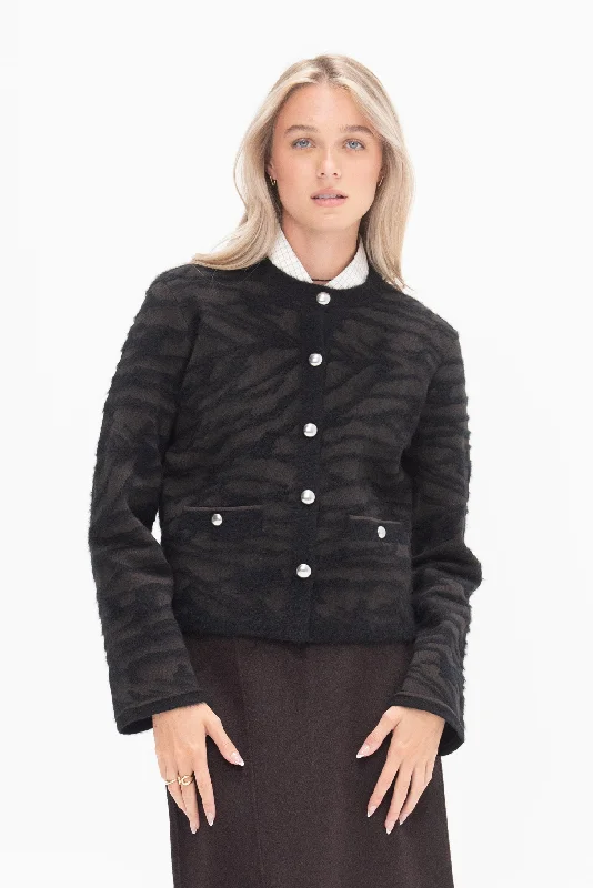 Josephine Jacket in Brushed Knit, Hickory-Black