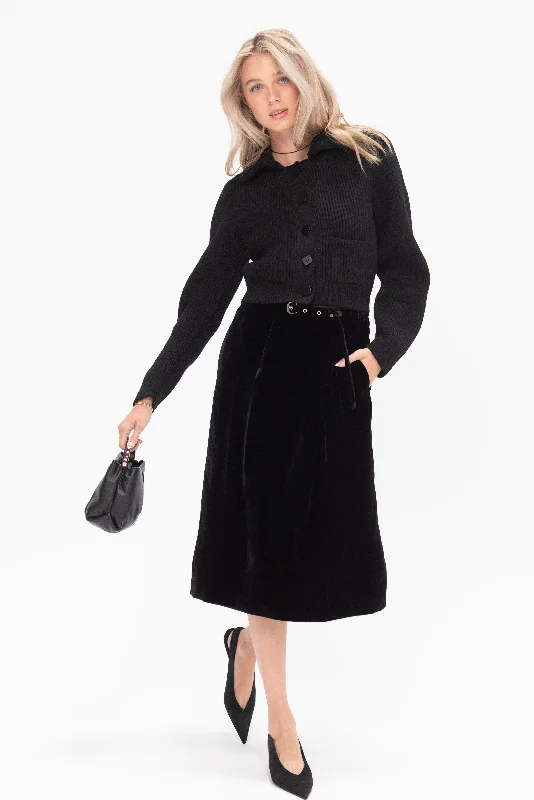 Wavy Sleeve Knit Jacket, Black