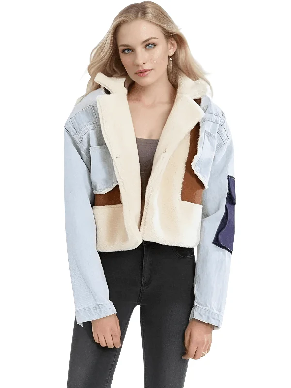 Women's Patchwork Lamb's Wool & Denim Jacket